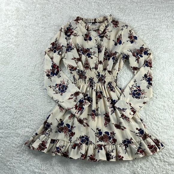 FLNN cream and floral print fit and flare long sleeved dress, size XL - Picture 3 of 9